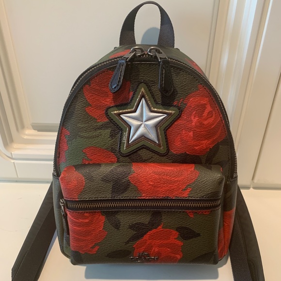 coach red camo backpack